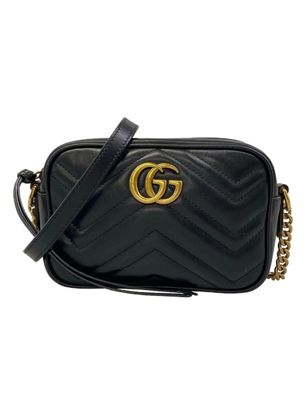 Gucci Shoulder Bag GG Marmont Black Gold Chain Leather